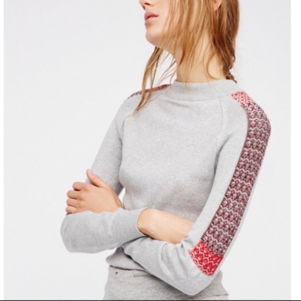 Free People Raspberry Jam tee long sleeve ribbed mock sweater neck size M